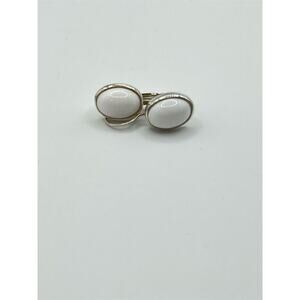 Sterling Silver White Cabochon Pierced Earrings